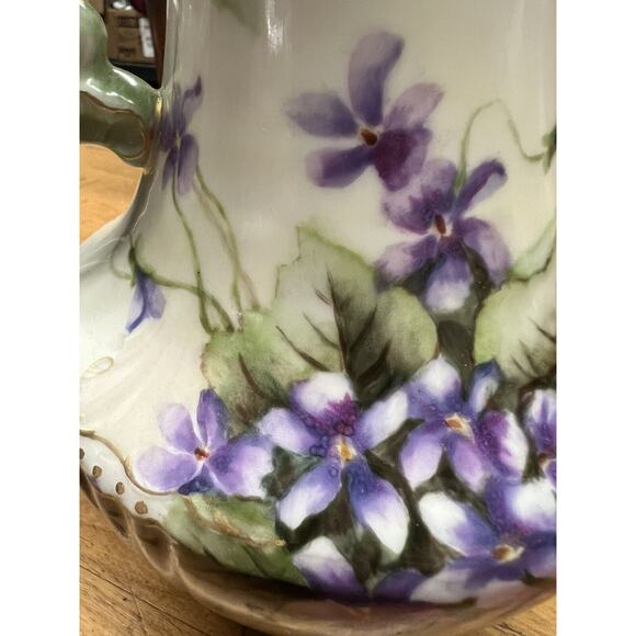 Antique Jean Pouyat Limoges Chocolate Pot Floral With Gold Gilt - Picture 6 of 15